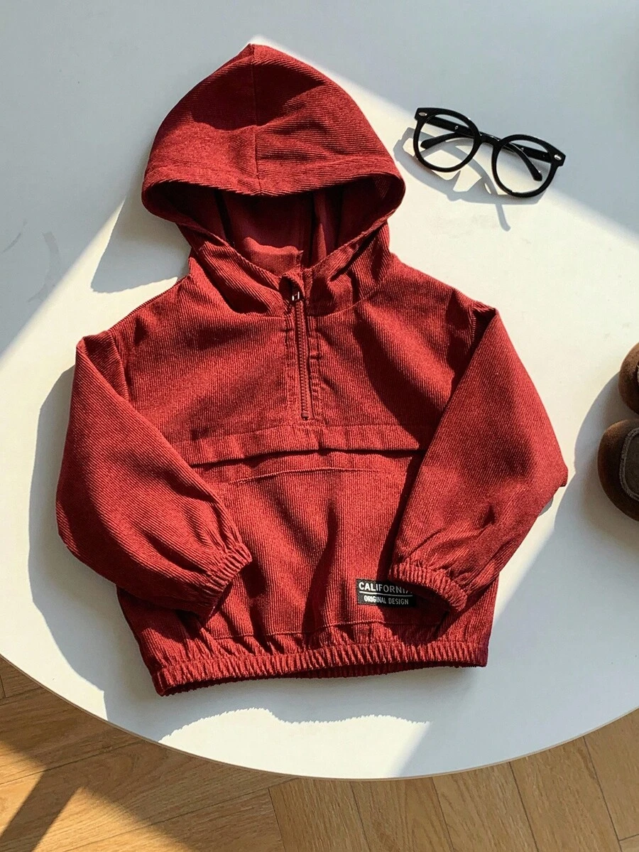 SHEIN Baby Boys Thermal Lined Zip-Up Hoodie Jacket, Christmas Red, Suitable For Baby Boys And Girls, Autumn/Winter - Multicolor - View 1