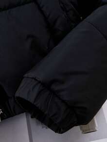 SHEIN 少女休闲短款连帽棉衣，保暖内衬，宽松版型，舒适，适合秋冬季日常穿着、户外、派对、拍照 - 黑色 - 查看 7