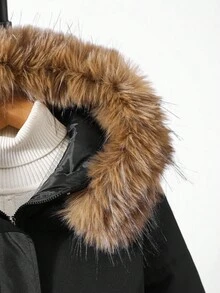 SHEIN 1pc Girls' Pink Hooded Padded Coat With Pockets And Sequin Design, Mid-Length, Suitable For Autumn/Winter - Black - View 7