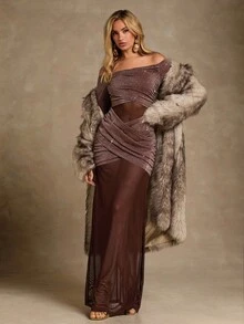 Glamine Sexy Front Criss-Cross Design Party Long Sleeve Dress For Women