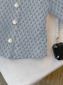 Franclia Áo cánh đơn giản, tay bồng ngắn, họa tiết đơn giản thanh lịch dành cho nữ, mùa hè - Màu xanh lam - Xem 4