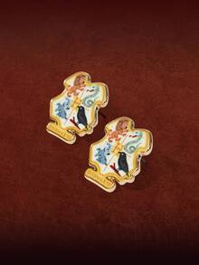 HARRY POTTER X SHEIN 1 Pair Fashionable Cartoon College Badge Stud Earrings - Gold - View 2