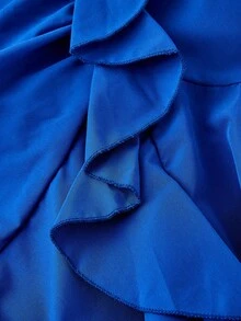 SHEIN MOD 1 件大码蓝色不对称下摆短裙 - 藍色 - 查看 4