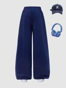 Pantalones deportivos sueltos con gráficos decorativos para adolescentes y niñas, de ajuste relajado para entrenamiento y uso casual, adecuados para otoño e invierno