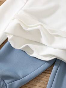 3 件套男婴/女婴可爱表情印花可调节斜挎背包，长袖运动衫和裤子套装，休闲日常穿着，适合春秋冬季，加厚羊毛 - 藍白色 - 查看 8