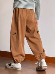 SHEIN Young Boys Casual Letter Embroidered Cargo Pants - Brown - View 2