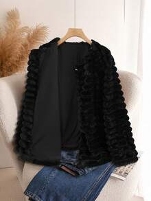 SHEIN CURVE+ Chaqueta elegante de unicolor de piel sintética de talla grande, otoño/invierno