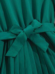 Sparklyn 少女度假休闲优雅褶皱长袖连衣裙 - 綠色 - 查看 4