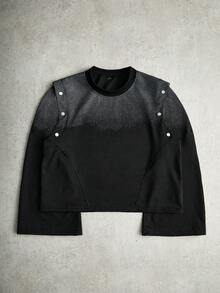 PAVTROS 男士纽扣侧缝长袖和短袖 T 恤，宽松 Y2K 现代街头风格 - 黑色 - 查看 4