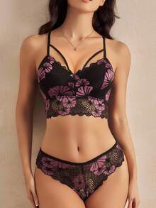 Charlaine 女士优雅花卉蕾丝内衣套装 - 彩色 - 查看 4