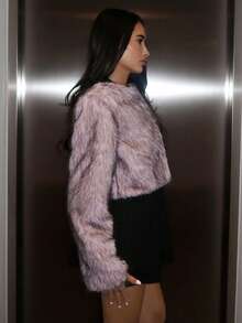 Glamine Women's Fashionable Faux Fur Short Jacket, Autumn/Winter - Dusty Pink - View 2