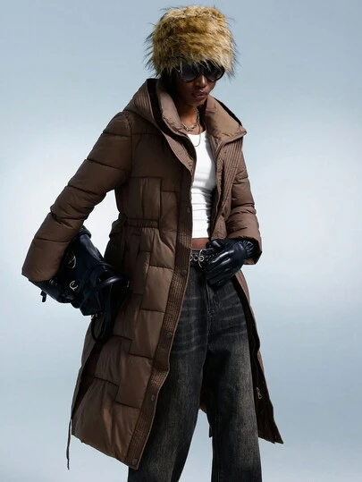 Aveloria Affinna New Waist Belt Slimming Casual Chic Minimalist High-End Zipper Hooded Padded Padded Coat