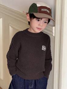 SHEIN Little Byeori Young Boys Casual Crew Neck Long Sleeve Sweater - Brown - View 4