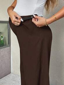 SHEIN 2pcs Maternity Casual Commuter Solid Color Shirt And Pants Set, Autumn Wide Leg Pants Set Brown Set Women Pants Suits For Woman Maternity Clothes Two Piece Suits Pants Suit - Coffee Brown - View 5