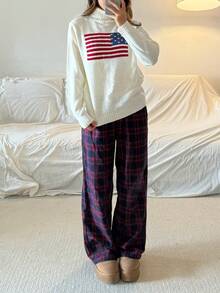 SHEIN Teen Girl American Flag Pattern Turtleneck Sweater Autumn Winter Clothes For Girl - Beige - View 5