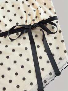 Girlism Teen Girl Summer Casual Vacation Knit Mesh Polka Dot Print Top And Fish Tail Skirt 2 Pieces Set, Polka Dot Set, Skirt Sets - Apricot - View 3