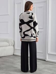 SHEIN Tall Conjunto de 2 peças de blusa e calça flare casual feminina tamanho grande para outono e inverno