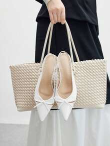 BizChic 尖头低跟时尚女式高跟鞋 - 白色 - 查看 1