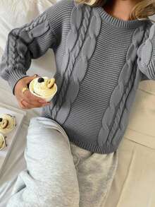 SHEIN 少女休闲灯笼袖短款纯色长袖毛衣，灰色毛衣，秋季毛衣，秋季毛衣，毛衣，秋季毛衣，秋季舒适保暖的秋冬款式，适合秋冬季日常穿着、街头风、居家穿着，适合新年、日常穿着、庆祝活动、秋冬季穿着，轻松舒适，秋冬季叠穿，时尚百搭 - 灰色 - 查看 4