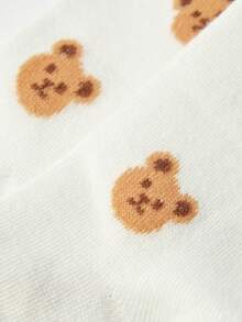 Cozy Pixies 1 件白色熊图案女婴打底裤，可爱打底裤，适合户外外出