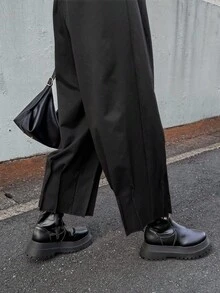 FRIFUL 女式纯黑色百褶下摆宽松休闲裤，适合秋季穿着 - 黑色 - 查看 3