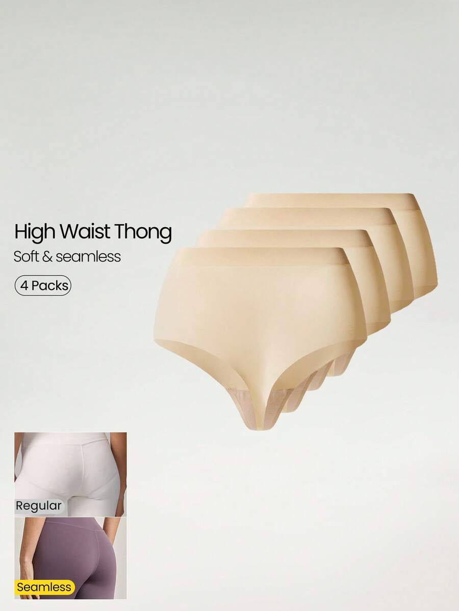 GLOWMODE 4-Pack Ultralight Extra Confident Breathable Sweat-Wicking High-Rise Waist Seamless No-Show Thong Underwear Daily Workout Casual