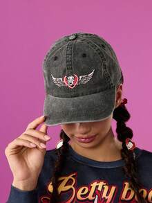 Betty Boop x SHEIN 时尚经典休闲百搭运动黑灰简约天使翅膀刺绣女式棒球帽升级版，日常休闲防晒，帽型挺括不变形，送礼佳品，适合派对、节日、情人节等场合。 - 黑色 - 查看 2