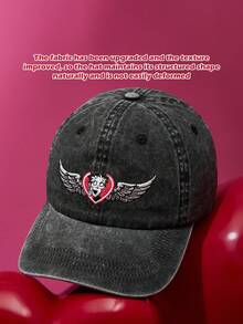 Betty Boop x SHEIN 时尚经典休闲百搭运动黑灰简约天使翅膀刺绣女式棒球帽升级版，日常休闲防晒，帽型挺括不变形，送礼佳品，适合派对、节日、情人节等场合。 - 黑色 - 查看 4