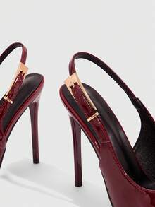 CUCCOO SZL Pointed Toe Stiletto High Heel Wine Red Fashionable Sexy Evening Party Women's Pumps With Ankle Strap For Christmas - Burgundy - View 6