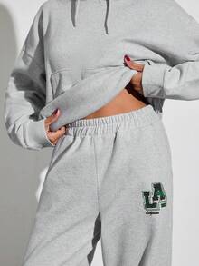 EURMUSE Women's Grey LA California Printed Hoodie And Sweatpants Set - Grey - View 6