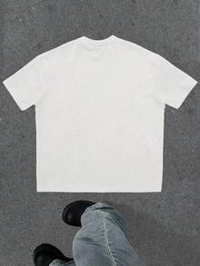 Manfinity ZONE917 Oversized White Cotton T-Shirt With Street Style Red Silk, Red Lips, Gemstone, Teeth, And Virgin Mary Graphic (Wide Sleeves, Collar, And Hem)