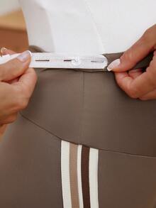 SHEIN Maternity Yoga Pants With Belly Support, Fitted With Elastic Waistband And Side Straps - Brown - View 4