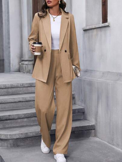 EMERY ROSE Traje informal de mujer para desplazamientos diarios con chaqueta y pantalón de color liso