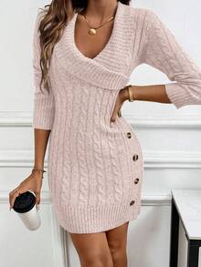 EMERY ROSE Vestido de suéter de manga larga con cuello cómodo - Rosa vieja - Ver 5