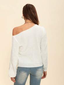 Coeurva 不对称领口灯笼袖毛衣，长袖上衣