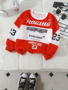 2 件套幼儿男童赛车印花圆领套头衫，街头风格运动装，秋冬 - 紅色 - 查看 1