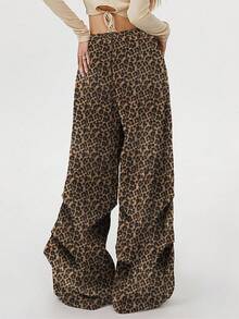 INAWLY Leopard Print Pattern Loose Fit Wide Leg Women Sports Pants, Great Gift For Friends
