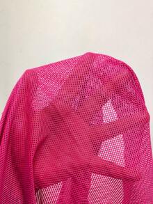 Dewbera 女士运动瑜伽网眼短款抽绳卫衣 - 玫紅色 - 查看 8