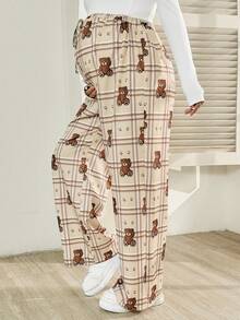 SHEIN 卡通印花休闲宽松舒适百搭孕妇裤 - 棕色 - 查看 6