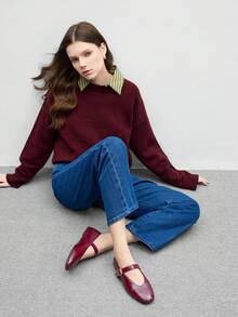 CUCCOO BIZCHIC Women's Fashion Commuter Versatile Casual Mary Jane Flat Shoes For Christmas - Burgundy - View 10