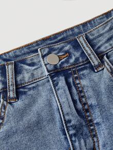 Sweetra 女式休闲水洗牛仔蝴蝶刺绣裙 - 藍色 - 查看 3