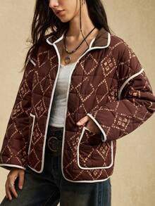 Easelle 女士花卉图案落肩长袖休闲宽松冬季夹克 - 彩色 - 查看 6