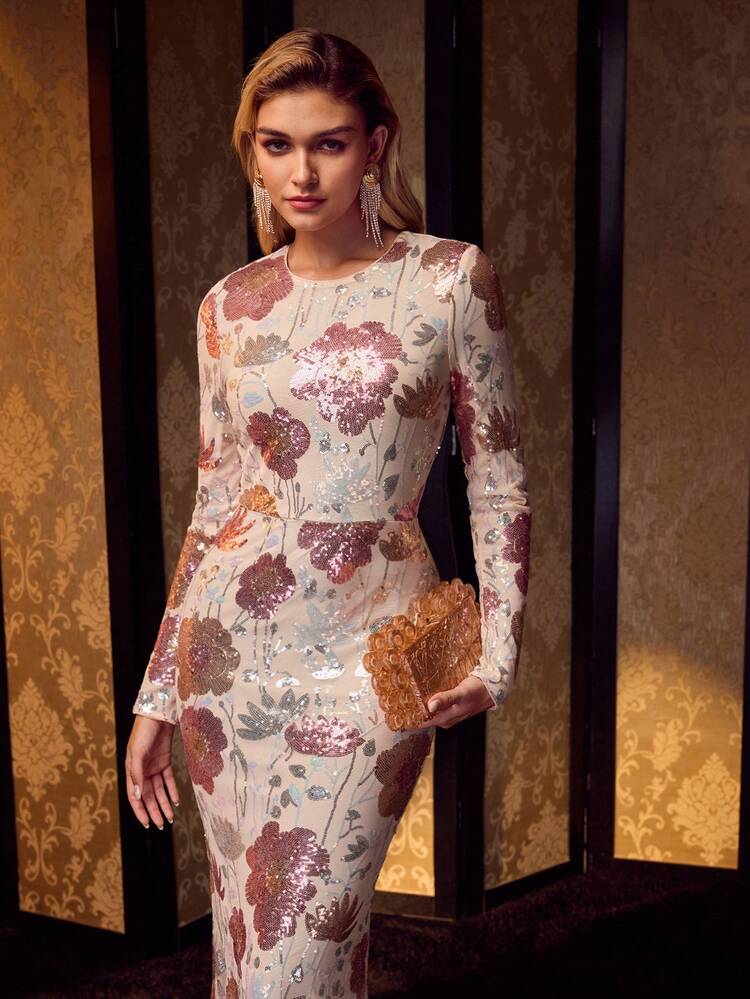 MOTF Soiréza WOMEN'S SEQUIN EMBROIDERED ELEGANT LONG PROM DRESS