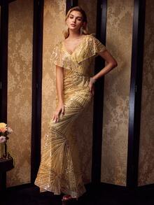 MOTF Soiréza CONTRAST SEQUIN RUFFLE DETAIL PROM DRESS - Gold - View 5