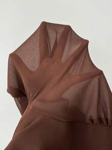 Elenzga 女士优雅雪纺连衣裙，荷叶边领，灯笼袖，系带腰部设计，适合鸡尾酒会、婚礼、毕业典礼、万圣节、圣诞节、沙特国庆节、新年等正式场合，棕色