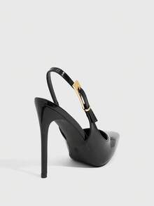 CUCCOO SZL 女士尖头细高跟鞋黑色时尚性感晚会踝带高跟鞋 - 黑色 - 查看 8