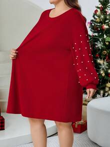 SHEIN CURVE+ Plus Size Women's Loose Dropped Shoulder Red Dress, Suitable For Autumn/Winter And Christmas