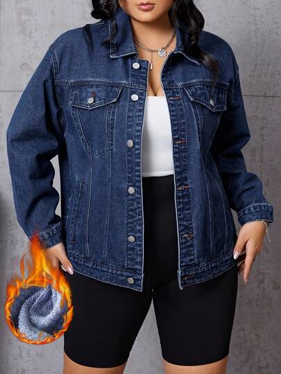 SHEIN EZwear 秋季大码休闲水洗牛仔夹克