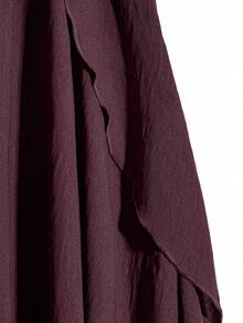 Linhara Plus Size Women Solid Color Elastic Waist Asymmetric Hem Casual Midi Skirt - Red Violet - View 4