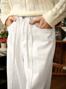 RivetRise Quần Jeans Nam Ống Rộng Màu Trắng Thoải Mái Thường Ngày - trắng - Xem 3